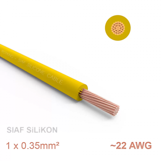1 metre Yumuşak Silikon Kablo 1x0.35 mm2 SIAF 22 AWG - SARI